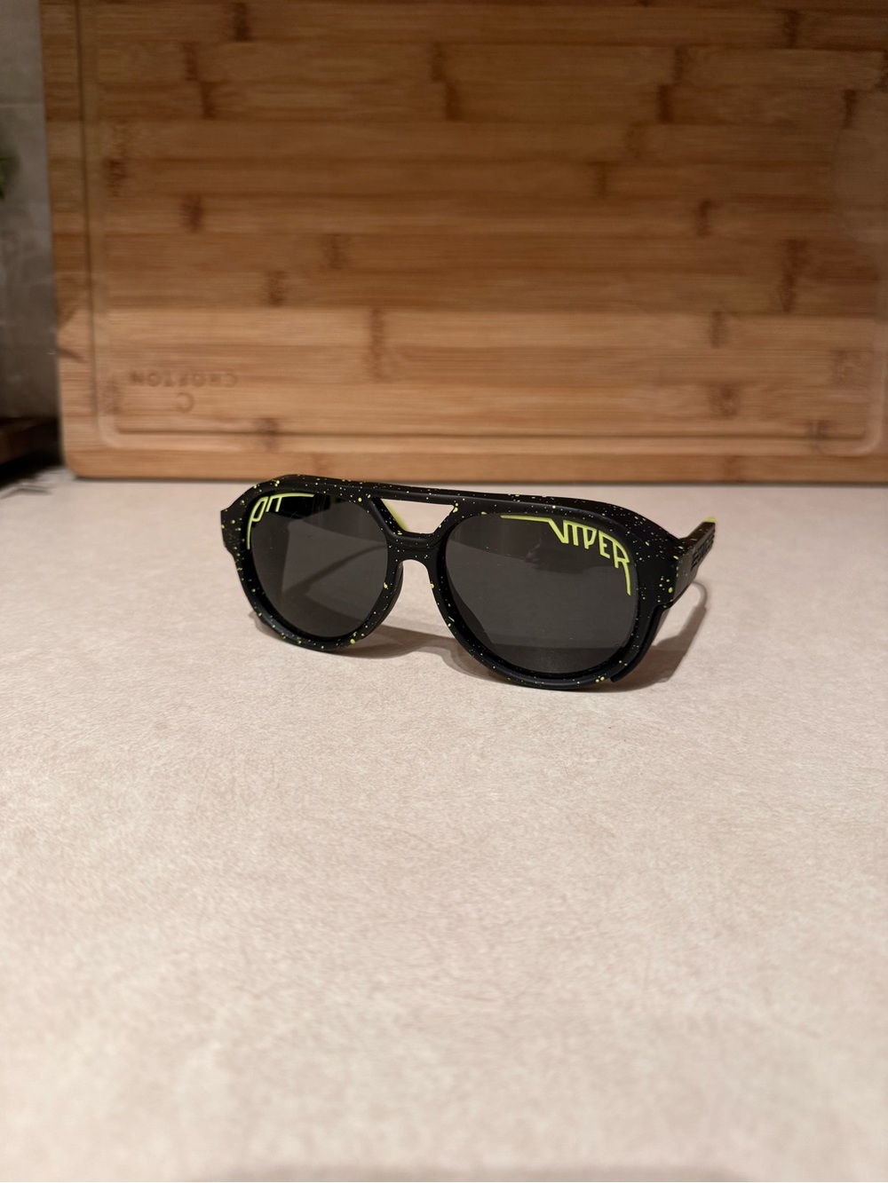 Pit Viper Black Sunglasses with Neon Green Speckle and Logo